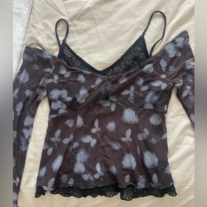 Urban Outfitters mesh off the shoulder top with lace bra underneath